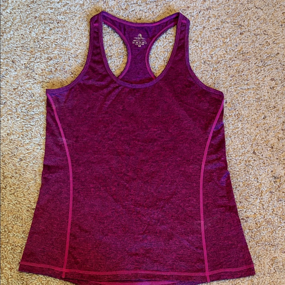Icyzone - Women’s Racerback Tank Top - Heathered Plum-Pink Stitching Size Medium